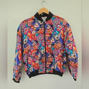 Marguerite Li Vintage Silk Red Zip Jacket 90s Sz Medium New Orleans Music Boho